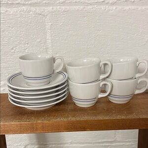 Tognana Italy White Ceramic Espresso Cappuccino Mug Set of Five Pin stripe trim